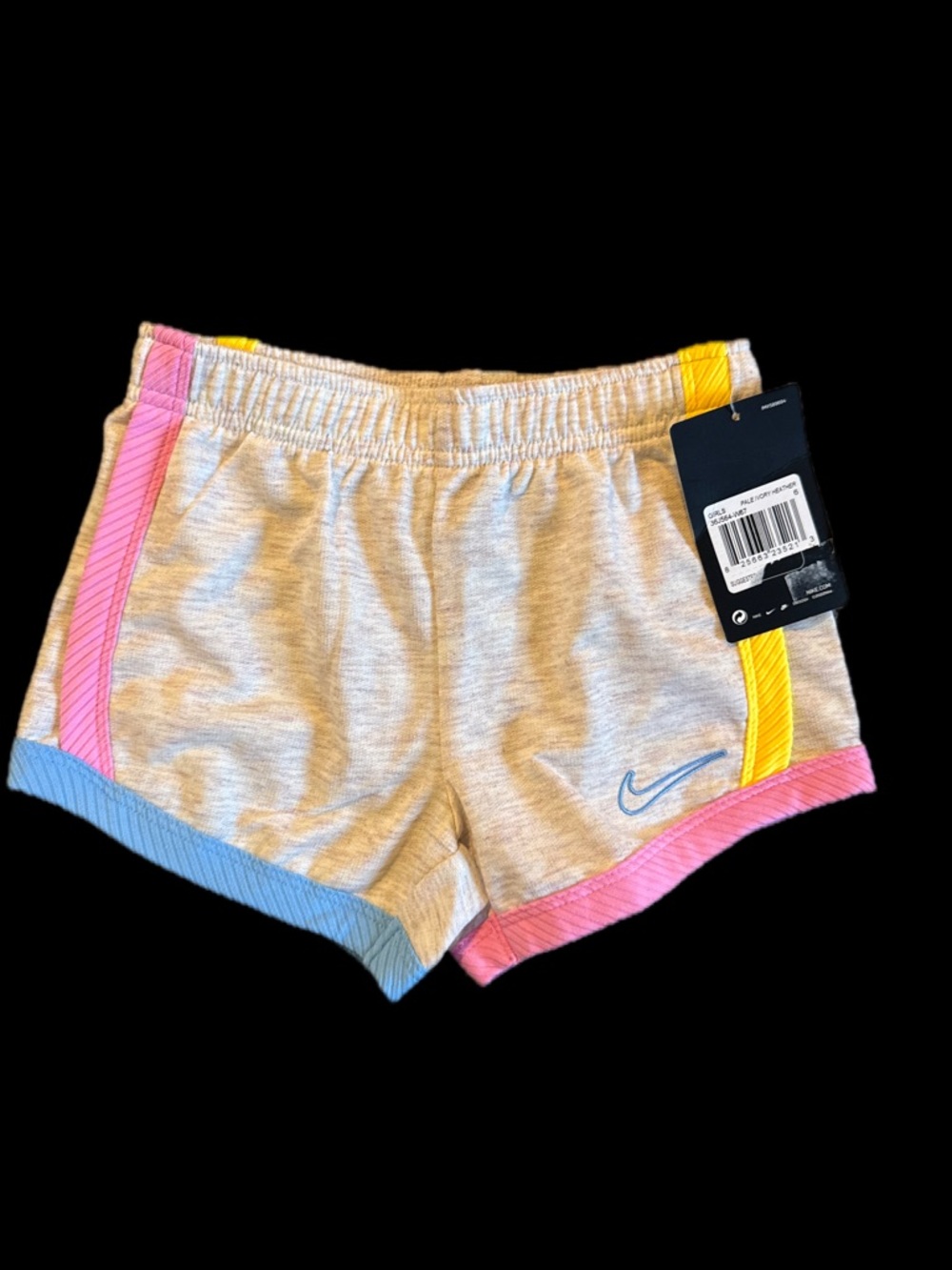 Kids Nike Light Gray Girls' Shorts with Pink, Yellow & Blue Trim